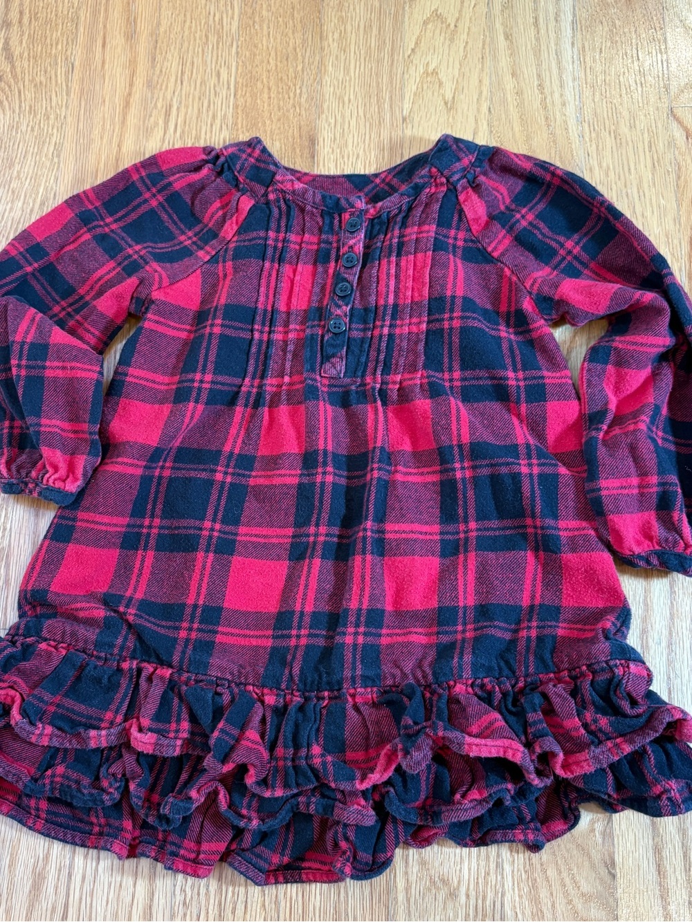 Hanna Andersson Girls Red & Black Flannel, Plaid Ruffle Dress - Size 3T (90cm)